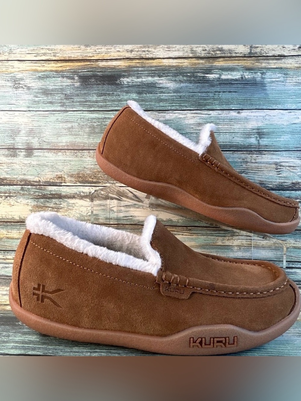 Kuru Loft Slipppers Womens Size 9.5 Brown Suede Indoor Outdoor Faux Fur Moccasin